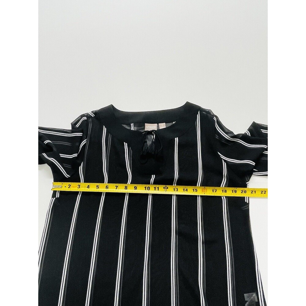 Chico's Top Womens 1 Medium 8 Black White Stripe Nautical Preppy Sheer Old Money - Picture 11 of 14
